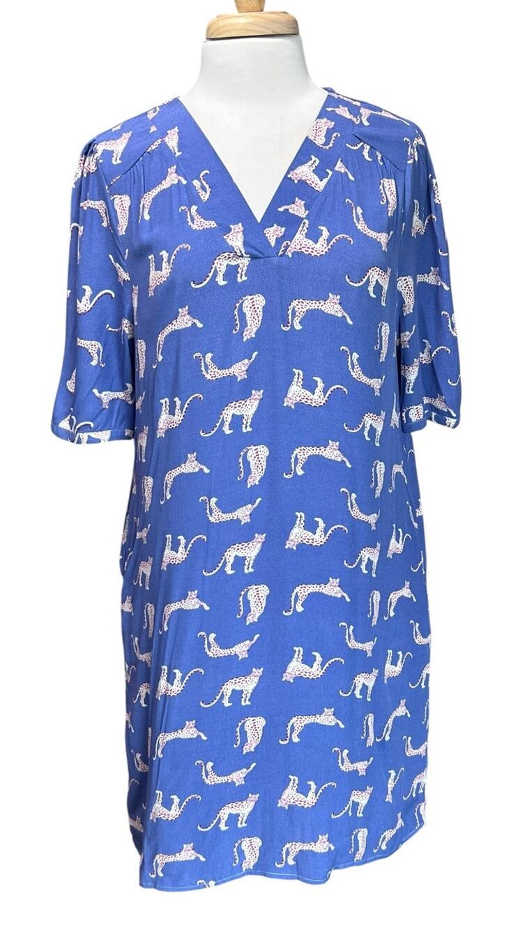 Michelle McDowell WINNIE WILD HEART JAGUAR Blue Casual Coastal Safari Dress M
